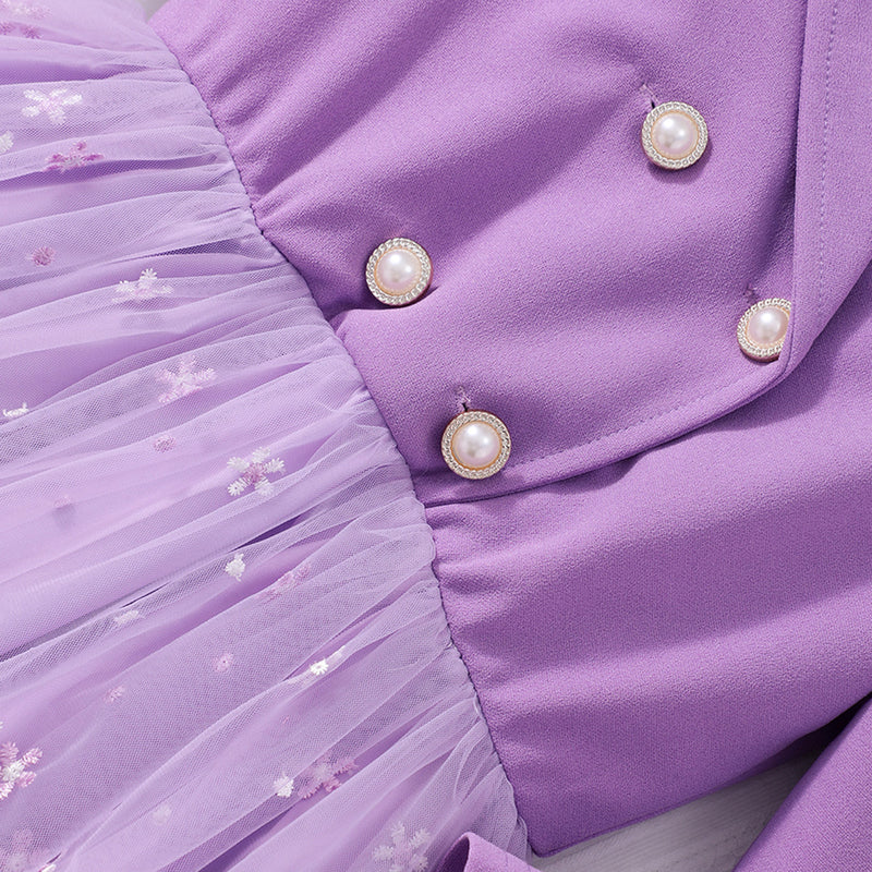 Girls Purple Embroidered Tulle Overlay Blazer Dress Casual Dresses