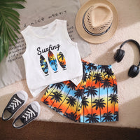 Boys White Typography Print Vest With Printed Shorts Sets 2 pc. Sets White 3-4 Y
