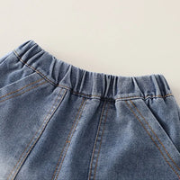 Boys Dark Brown Striped T-Shirt With Denim Shorts Sets Sets