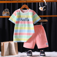 Boys Multicolor Striped Hello Printed T-Shirt With Shorts Sets Sets Multicolor 1-2 Y