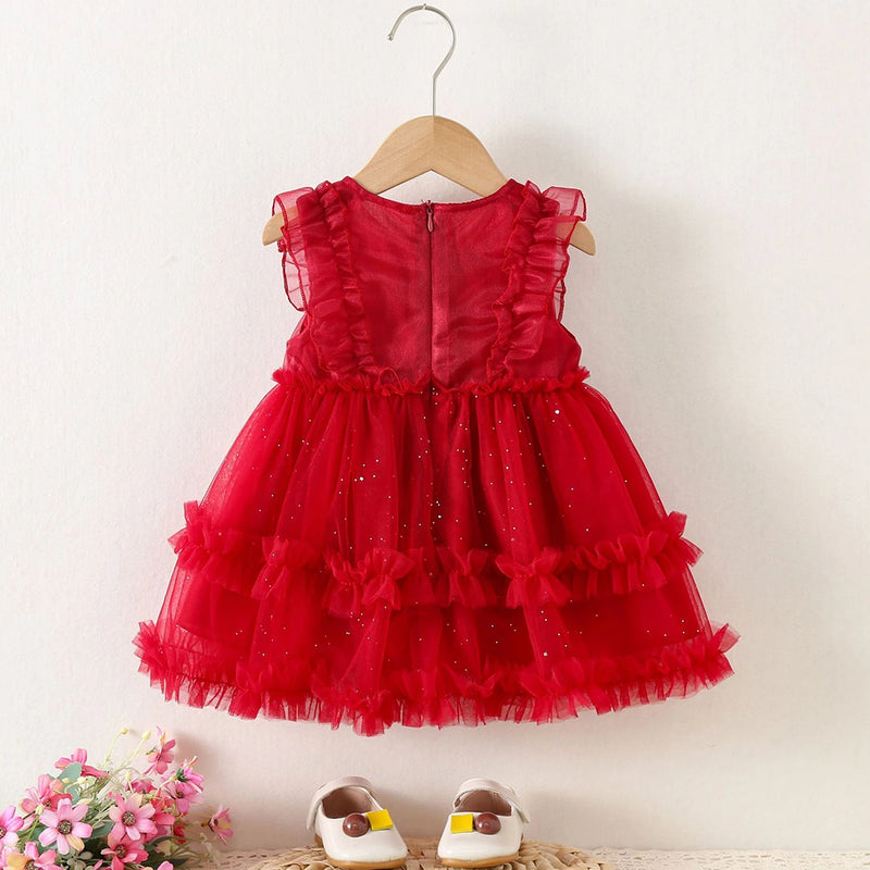 Girls Red Bow Applique Fit & Flare Summer Casual Dresses Casual Dresses