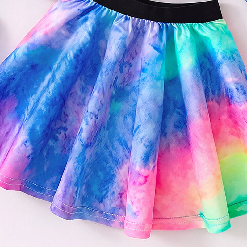 Girls Multicolour Tie & Dye Print Top With Skirt Sets 2 pc. Sets