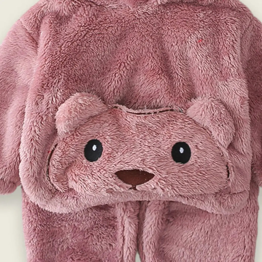 Boys Plush Pink Fleece Bear Themed Hoodie With Jogger Sets Sets