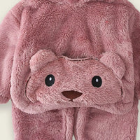 Boys Plush Pink Fleece Bear Themed Hoodie With Jogger Sets Sets