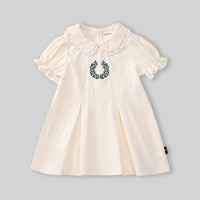 Girls Off White Embroidered Peter Pan Collar A-Line Dress Casual Dresses
