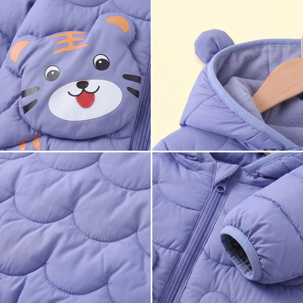 Boys Blue Bear Ear On Hood Quilted Zip-up Jacket Coats & Jackets
