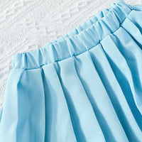Girls Blue Floral Applique Top With Camisole Top And Pleated Skirts Sets 3 pc. Sets