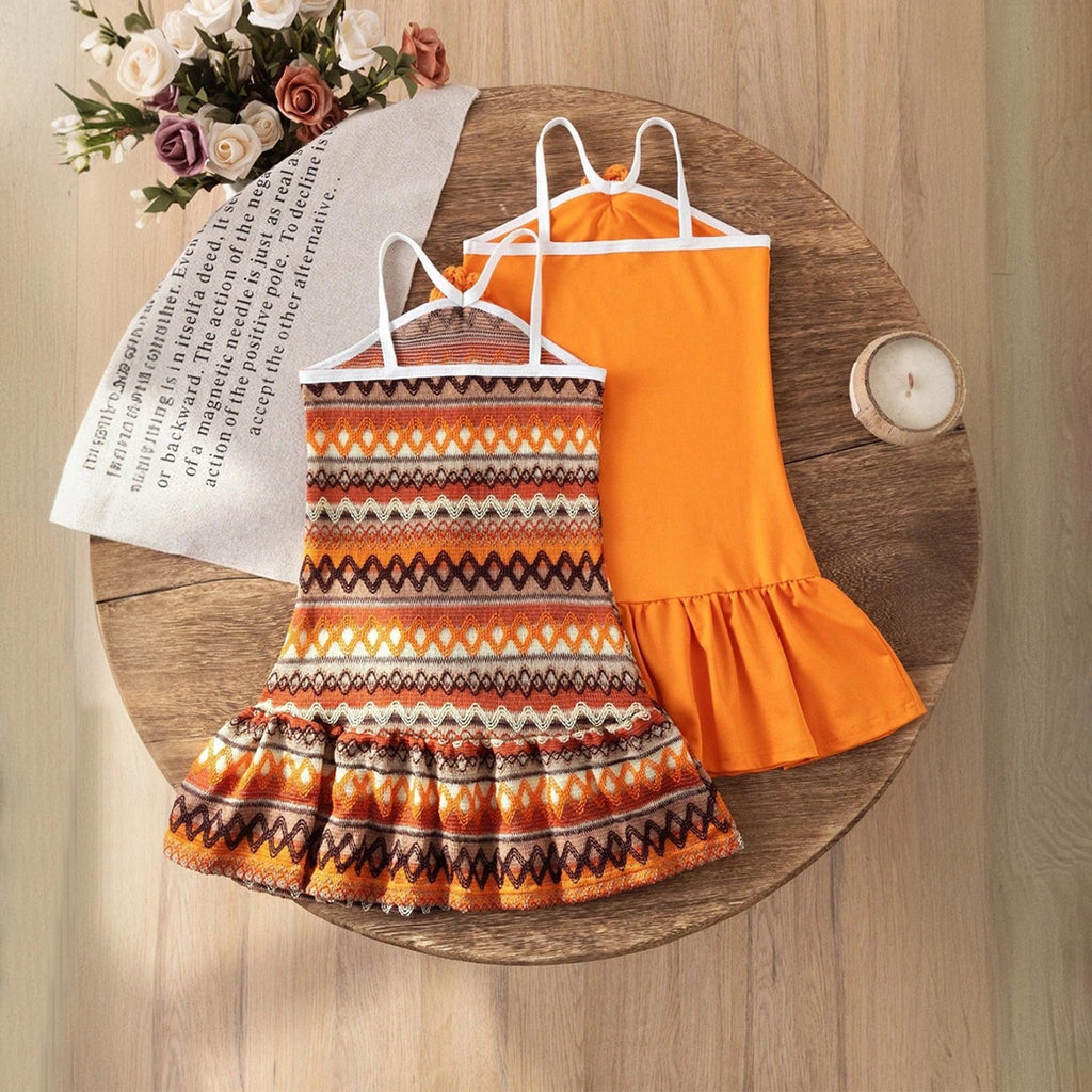 Girls Multicolor Geometric Printed Sleeveless Fit & Flare Dress-Pack of 2 Casual Dresses