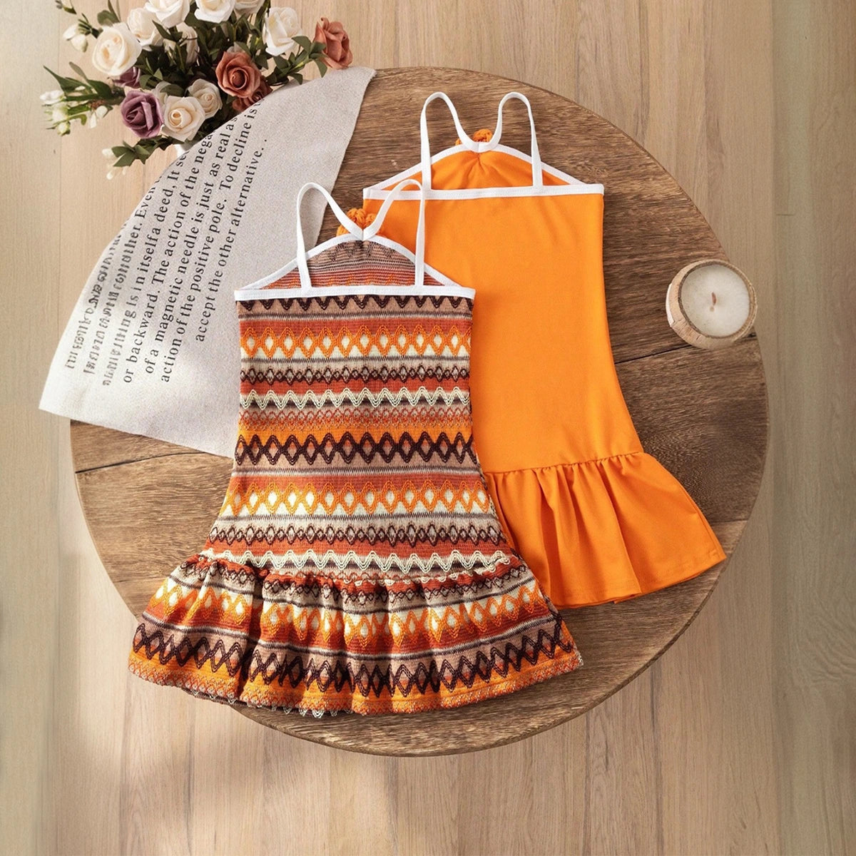 Girls Multicolor Geometric Printed Sleeveless Fit & Flare Dress-Pack of 2 Casual Dresses