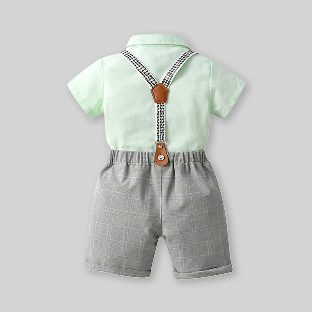 Boys Short Sleeve Shirt With Suspender Checked Shorts Set 2 pc. Sets   