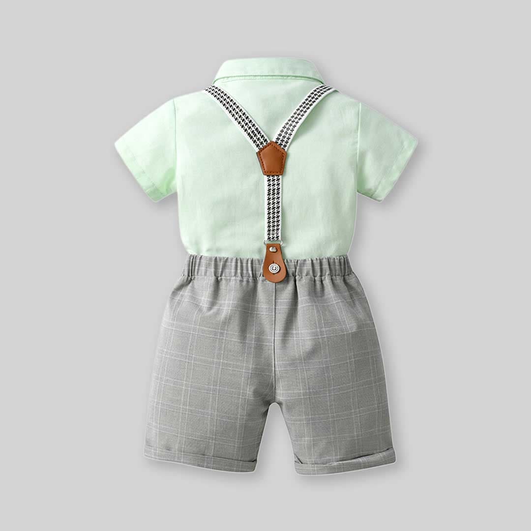Boys Short Sleeve Shirt With Suspender Checked Shorts Set 2 pc. Sets   