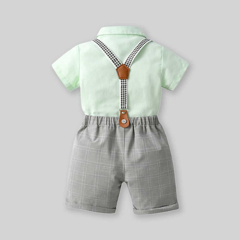 Boys Short Sleeve Shirt With Suspender Checked Shorts Set 2 pc. Sets   