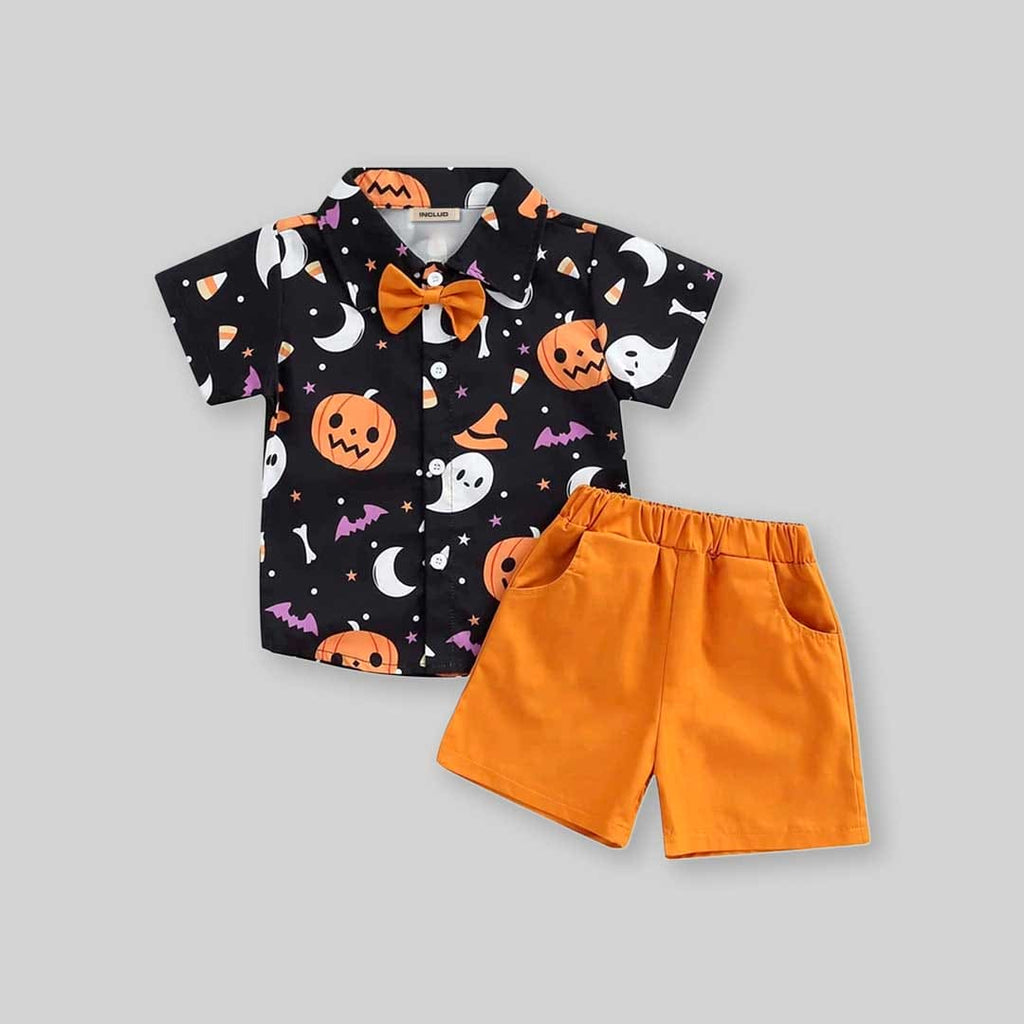 Boys Short Sleeve Halloween Shirt With Shorts Set