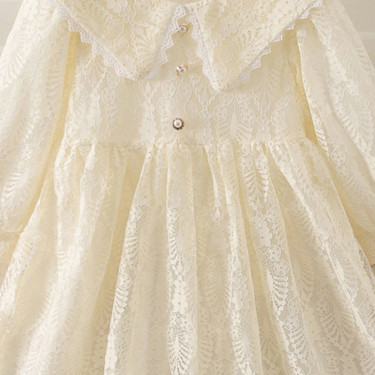 Girls Cream Floral Peter Pan Collar Fit & Flare Dress Casual Dresses