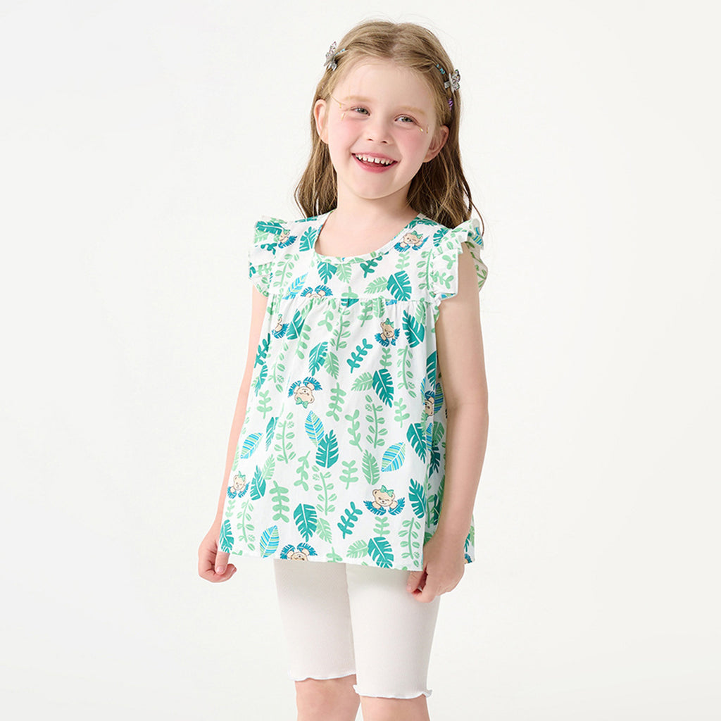 Girls Floral Print Top with Solid Shorts Set Sets   