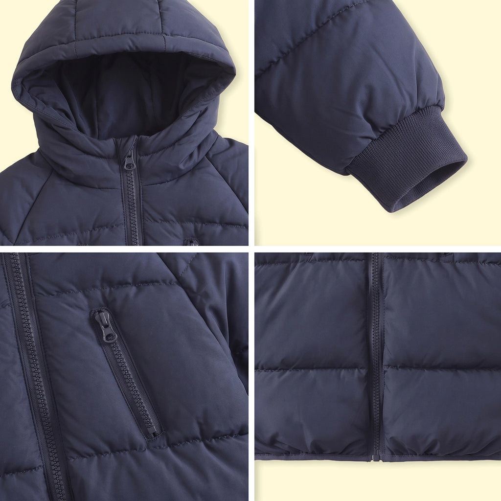 Boys Navy Blue Quilted Hooded Zip-up Jacket Coats & Jackets