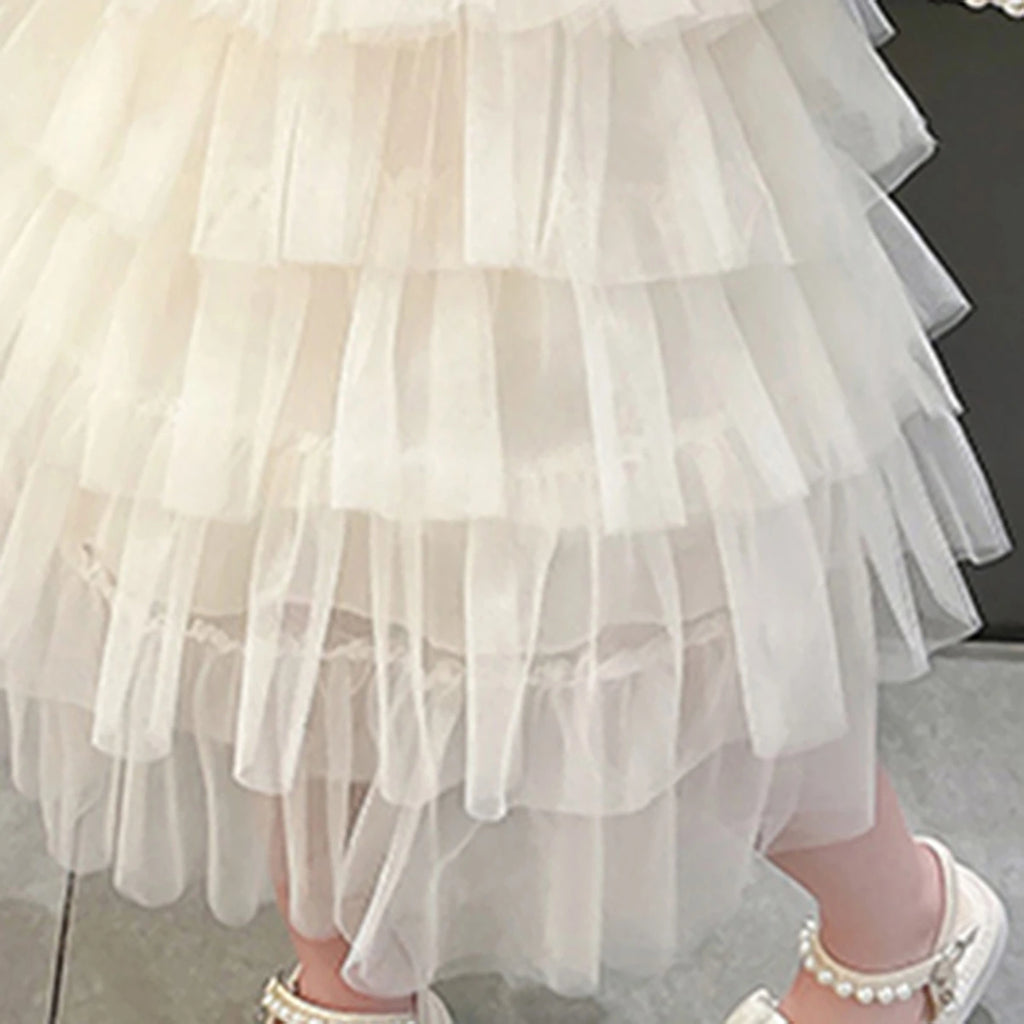 Girls Apricot Embroidered Multilayer Tulle Overlay Party Wear Dress Party Dresses