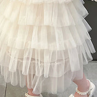 Girls Apricot Embroidered Multilayer Tulle Overlay Party Wear Dress Party Dresses