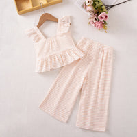 Girls Pink Stripes Sleeveless Top With Pants Co-ord Sets Sets