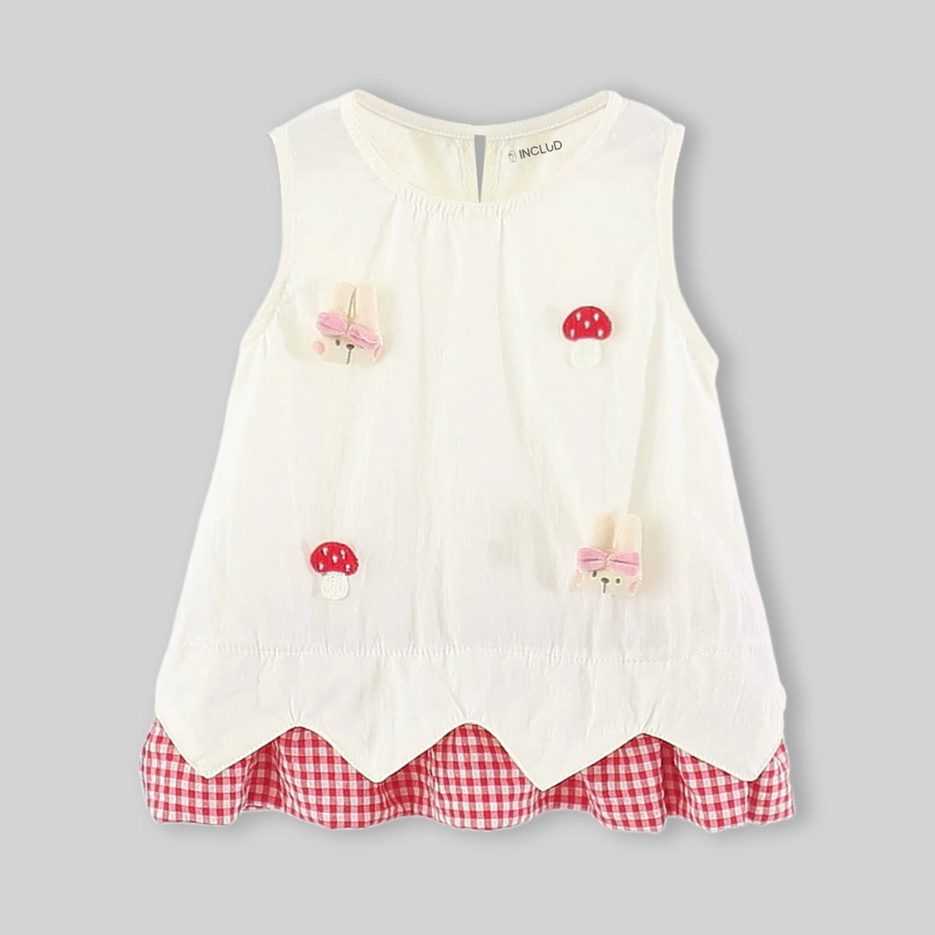 Girls Off White Bunny Mushroom Applique A-Line Dress Casual Dresses