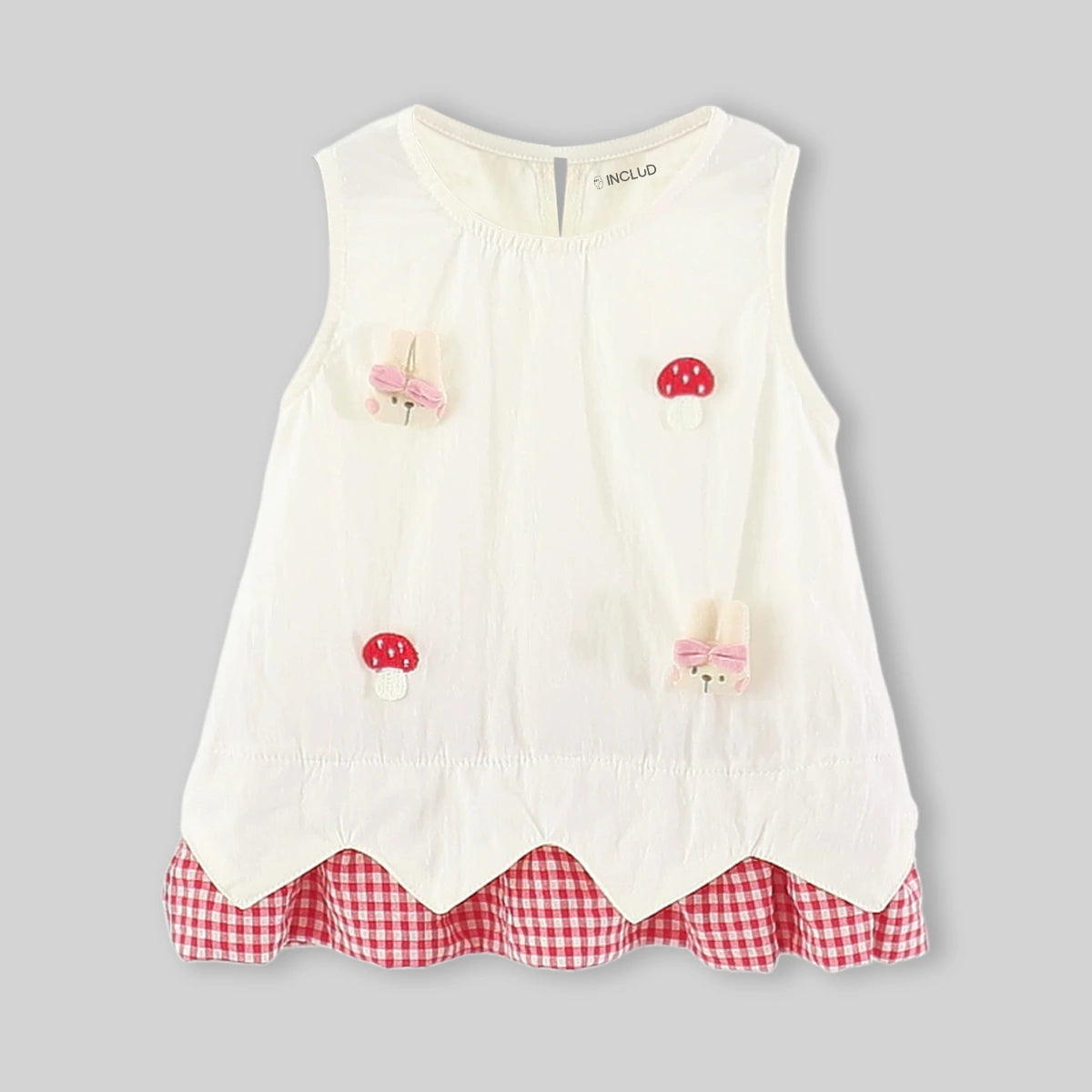 Girls Off White Bunny Mushroom Applique A-Line Dress Casual Dresses