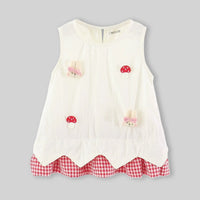 Girls Off White Bunny Mushroom Applique A-Line Dress Casual Dresses
