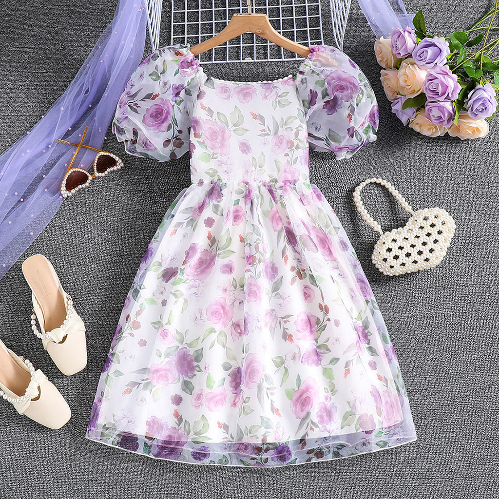 Girls White Floral Print Short Sleeve Fit & Flare Dress Casual Dresses White 8-9 Y