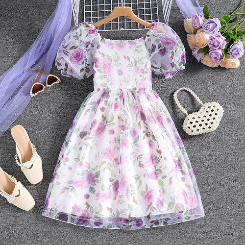 Girls White Floral Print Short Sleeve Fit & Flare Dress Casual Dresses White 8-9 Y