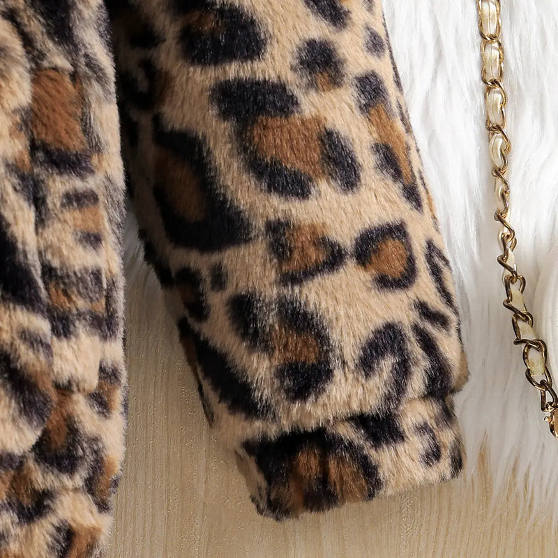 Girls Brown Leopard Print Polar Fleece Hooded Zipper Jacket Coats & Jackets