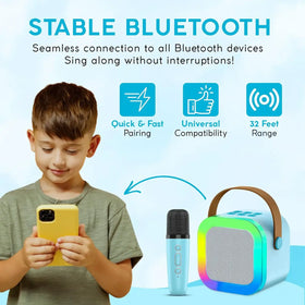 Kids Blue Bluetooth Karaoke Speaker with Wireless Microphone Trending Accessories