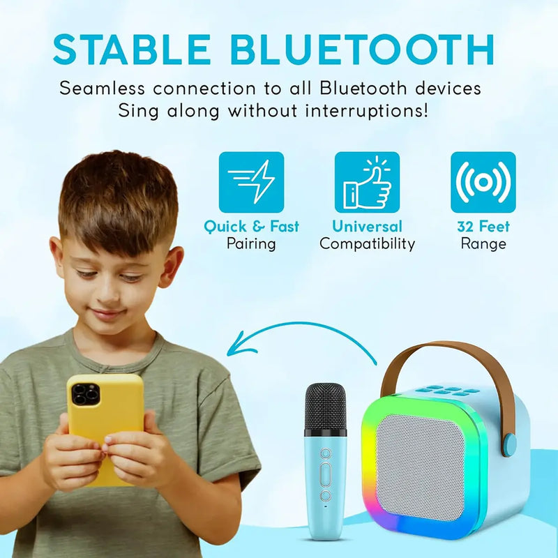 Kids Blue Bluetooth Karaoke Speaker with Wireless Microphone Trending Accessories