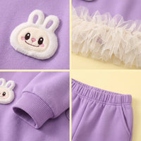 Girls Purple Bunny Applique Sweatshirt With Pants Sets Sets