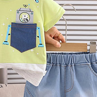 Boys Lime Green Graphics T-Shirt With Denim Shorts Set Sets