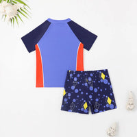 Boys Blue Graphics T-Shirt With Shorts Swimwear Sets Beachwear