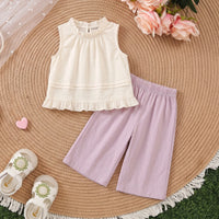 Girls Off White Self-Design Sleeveless Top With Pants Sets 2 pc. Sets Off White 1-2 Y