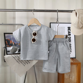 Boys Grey Embossed Print Short Sleeve T-Shirt With Shorts Sets 2 pc. Sets Grey 1-2 Y