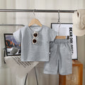 Boys Grey Embossed Print Short Sleeve T-Shirt With Shorts Sets 2 pc. Sets Grey 1-2 Y