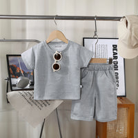 Boys Grey Embossed Print Short Sleeve T-Shirt With Shorts Sets 2 pc. Sets Grey 1-2 Y