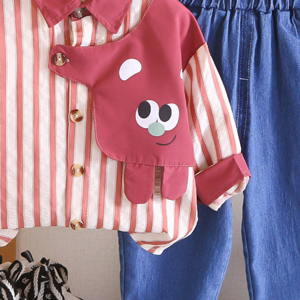 Boys Pink Stripes Oversized Shirt With Denim Pants Set 2 pc. Sets