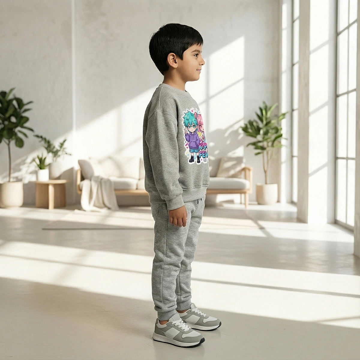 Boys Grey K-Pop Fever Graphics Sweatshirt With Jogger Co-ord Sets Sets