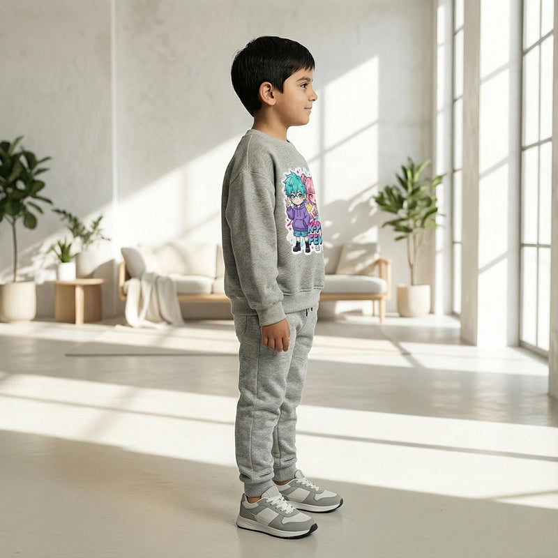 Boys Grey K-Pop Fever Graphics Sweatshirt With Jogger Co-ord Sets Sets