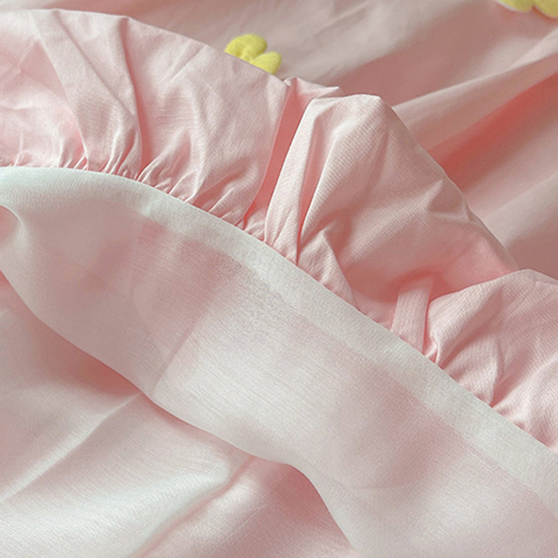 Girls Light Pink Flowers Applique Sleeveless Balloon Dress Casual Dresses