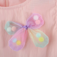 Girls Pink Butterfly Applique Flounce Hem A-line Dress Casual Dresses