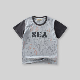 Boys Printed Short Sleeves T-Shirt Tshirts Gray 6-7 Y 