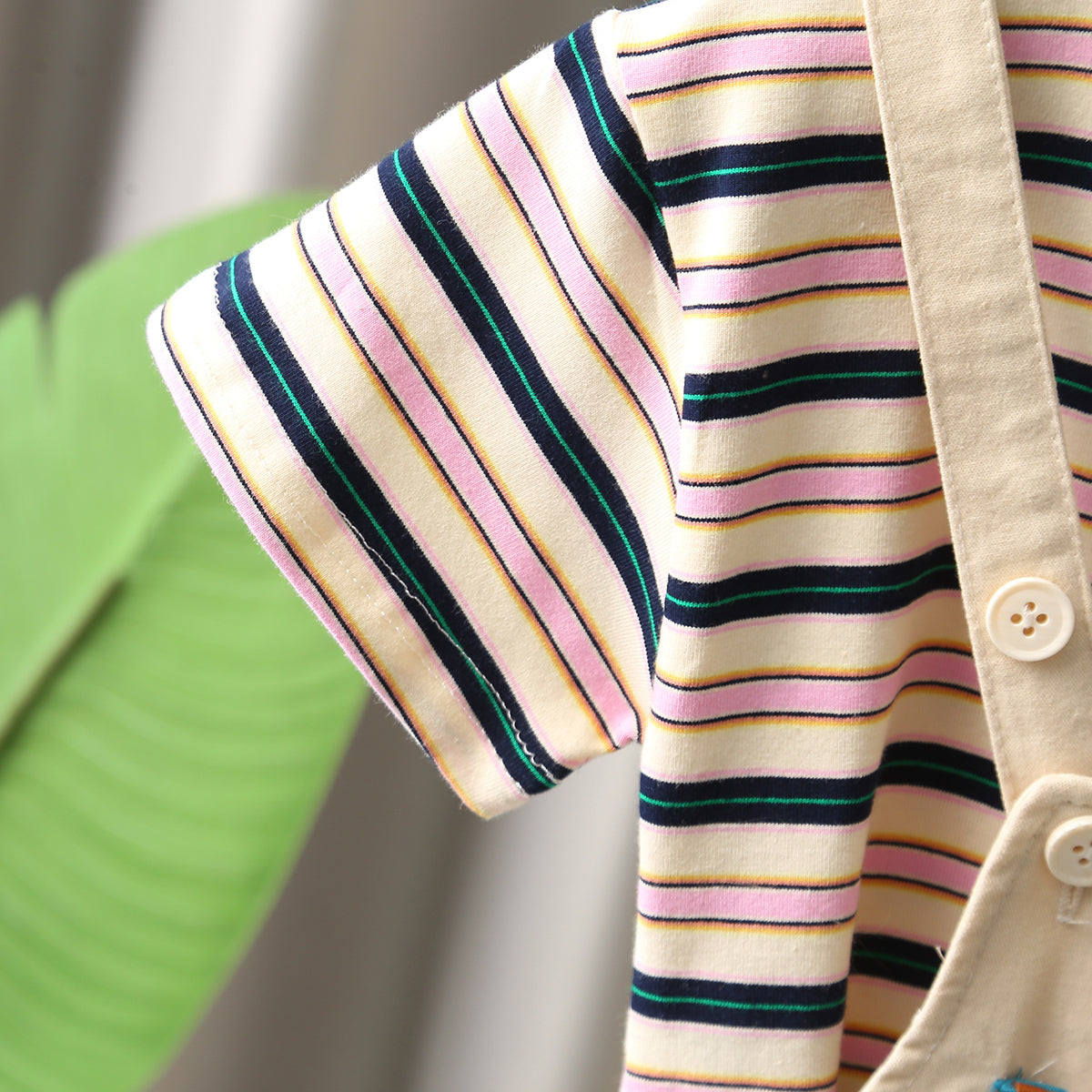 Boys Off-White Striped T-shirt with Puppy Patch Dungaree Set Sets
