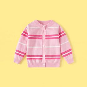 Girls Light Pink Striped Long Sleeve Cardigan Sweaters & Cardigans Light Pink 2-3 Y