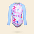 Girls Sky Blue Mermaid Printed Long Sleeves Swimwear Bodysuit Beachwear Sky Blue 7-8 Y