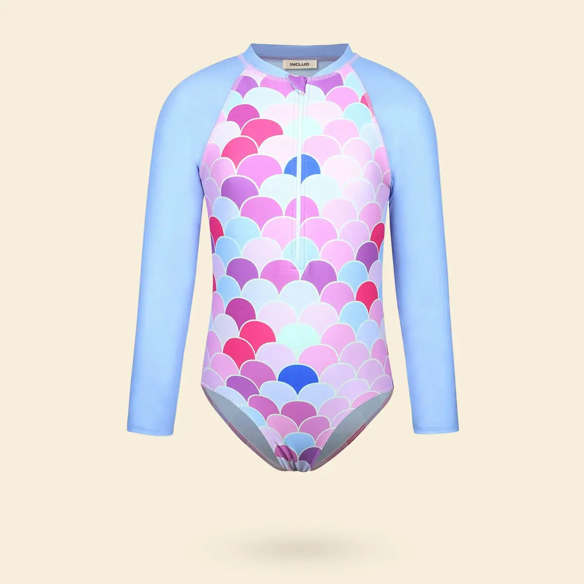Girls Sky Blue Mermaid Printed Long Sleeves Swimwear Bodysuit Beachwear Sky Blue 7-8 Y