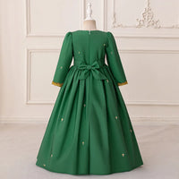 Girls Green Printed Fit & Flare Dress With Long Sleeves Casual Dresses