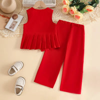 Girls Red Sleeveless Top With Pants Co-ord Sets Sets